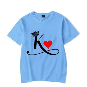 T Shirt Couple King Queen Coeur 9