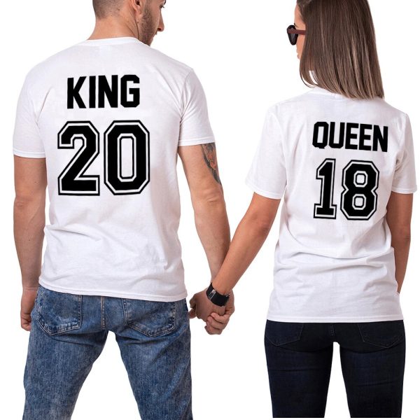 T-Shirt Couple King Queen Noir et Blanc