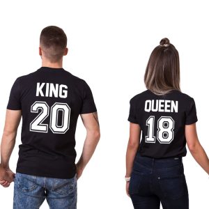 T-Shirt Couple King Queen Noir et Blanc