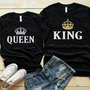T-Shirt Couple Queen King Couronne Or T-Shirt Couple Queen King Couronne Or