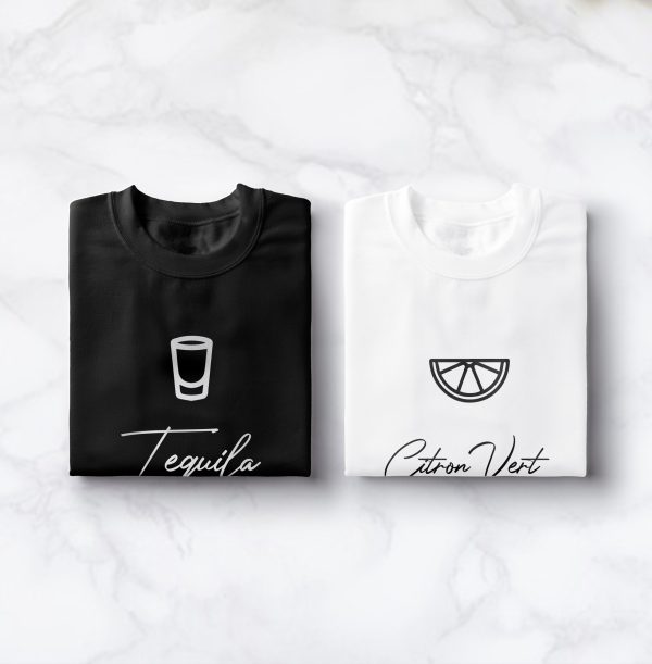 T-Shirt Couple Tequila & Citron Vert  Ideal Cadeau Romantique