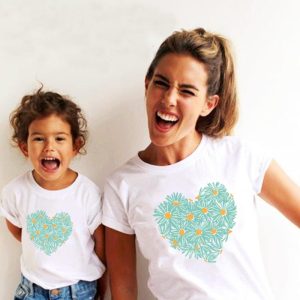 T Shirt Meme pour Fille et Mere Coeur Bleu