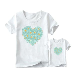 T Shirt Meme pour Fille et Mere Coeur Bleu