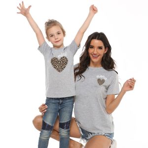 T Shirt Mere Fille Coeur Leopard T Shirt Mere Fille Coeur Leopard