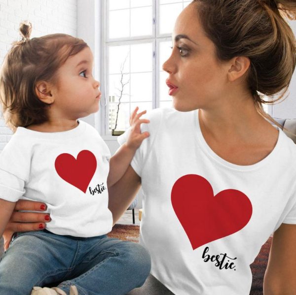 T Shirt Mere Fille Coeur Rouge