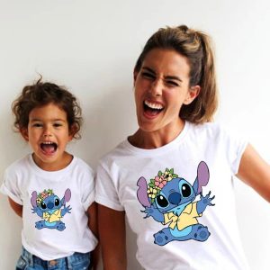 T Shirt Mere Fille Disney Stitch Couronne