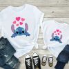T Shirt Mere Fille Stitch Coeurs Roses
