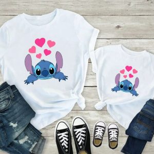T Shirt Mere Fille Stitch Coeurs Roses T Shirt Mere Fille Stitch Coeurs Roses