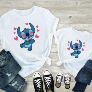 T Shirt Mere Fille Stitch Multi Coeurs