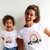 T Shirt Mere et Fille Arc en Ciel Rose