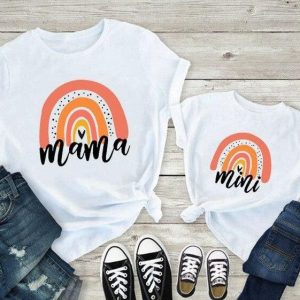 T Shirt Rose Mere Fille Arc en Ciel T Shirt Rose Mere Fille Arc en Ciel