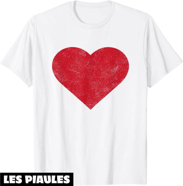 T-Shirt Saint Valentin Joli Coeur Rouge Vieilli