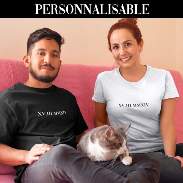 T-shirt Couple Date en Chiffres Romains – Cadeau Personnalise