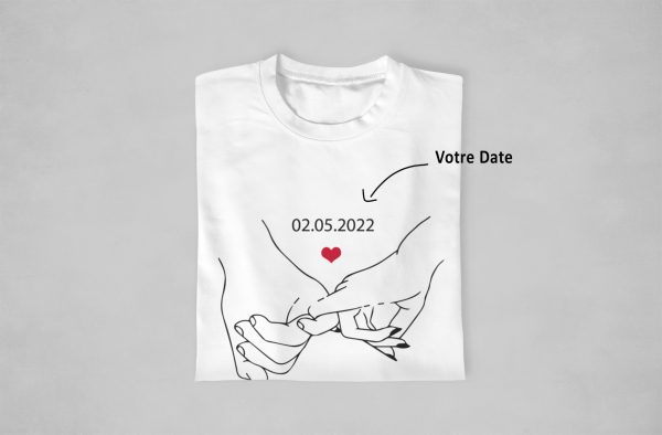 T-shirt Couple Mains avec Date – Cadeau Ideal pour Les Amoureux Assortis Moi