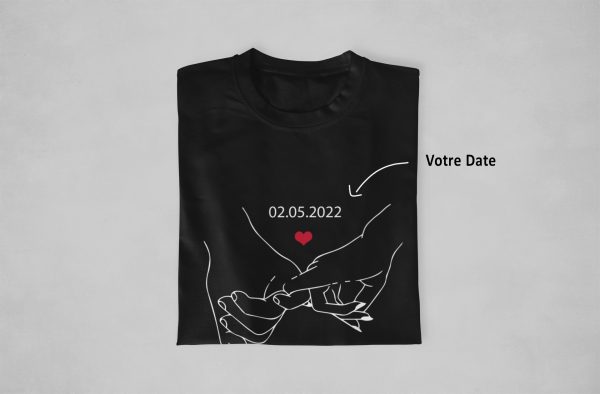 T-shirt Couple Mains avec Date – Cadeau Ideal pour Les Amoureux Assortis Moi