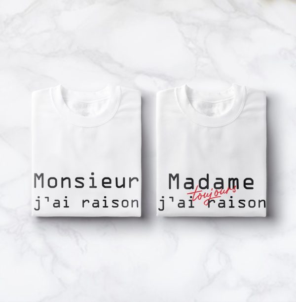 T-shirt Couple – Mr j’ai raison Mme j’ai toujours raison