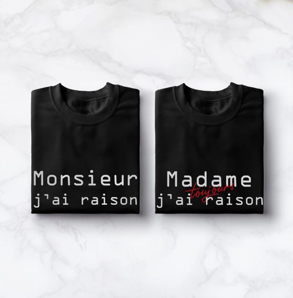 T-shirt Couple – Mr j’ai raison Mme j’ai toujours raison