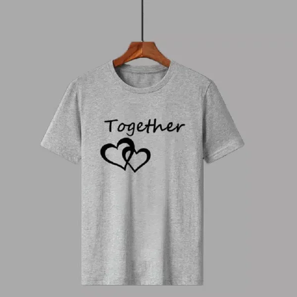 T-shirt Gris Imprime pour les Couples Inseparables