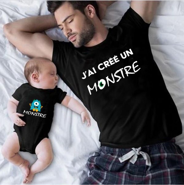 T-shirt assortis parent enfant- J’ai cree un monstre – Monstre