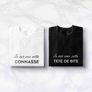 T-shirt couple Je suis avec cette connasse – je suis avec cette tete de bite