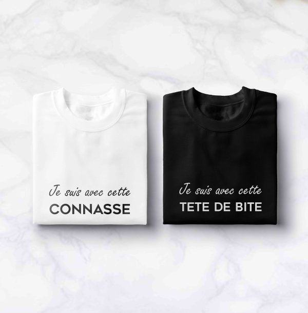 T-shirt couple Je suis avec cette connasse – je suis avec cette tete de bite