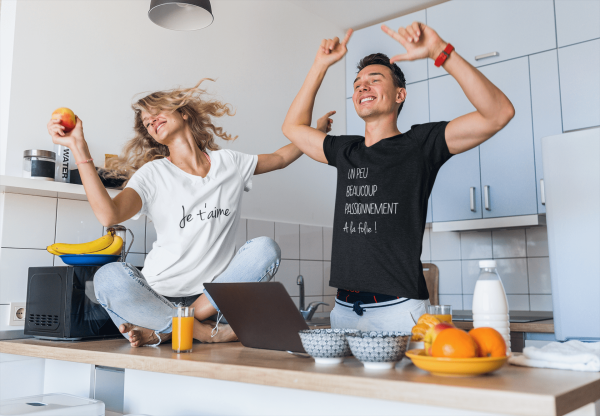 T-shirt couple – Je t’aime un peu beaucoup passionnement a la folie