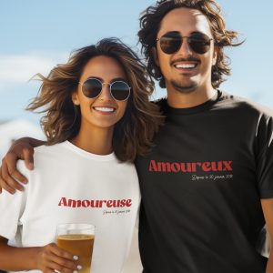 T shirt couple personnalisable Amoureuxse depuis Date 5