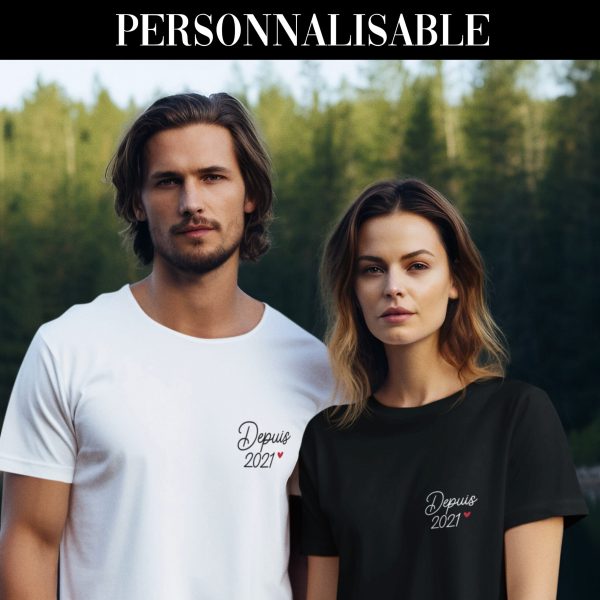 T-shirt couple personnalisable – Depuis + Annee Design