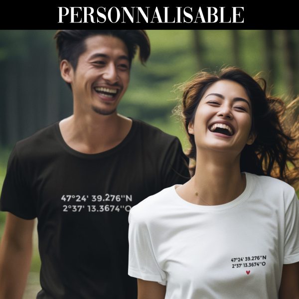 T-shirt couple personnalisable – Latitude Longitude