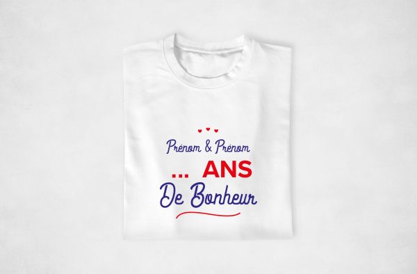 T-shirt couple personnalisable – Prenoms + annee de Bonheur  Assortis Moi