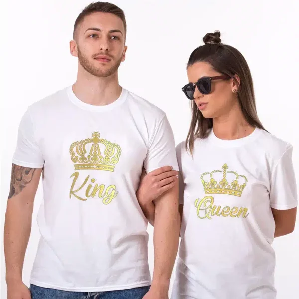 T-shirt pour Couple Mariage Blanc a Manches Courtes