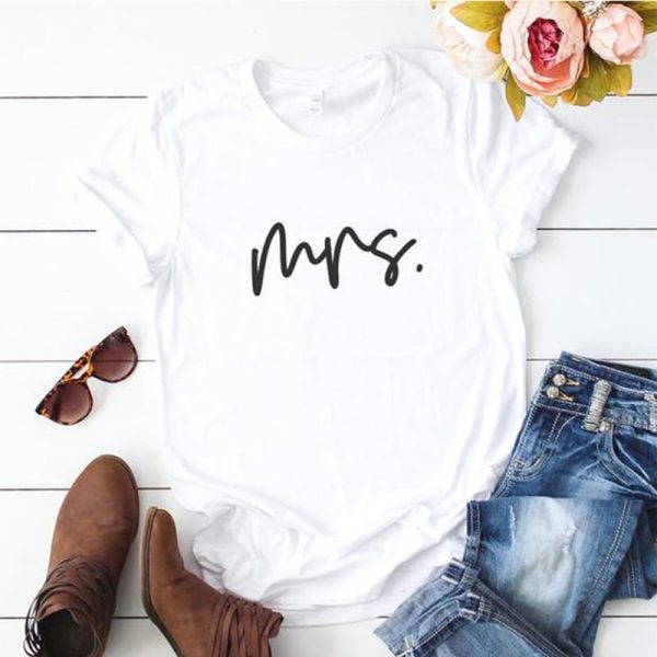 T-shirt pour Couple Mariage a Imprime Mr & Mrs