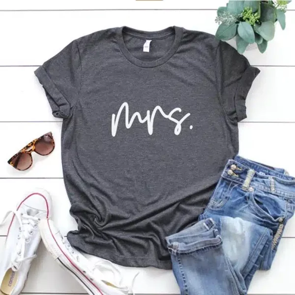 T-shirt pour Couple Mariage a Imprime Mr & Mrs