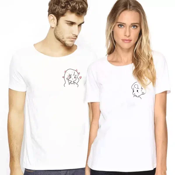 T-shirt pour un Couple Aimable Blanc
