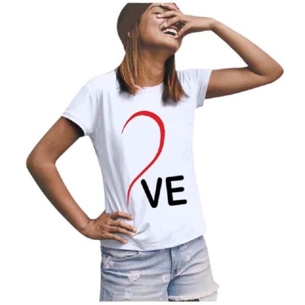 T-shirts Blancs Assortis a Imprime de Coeur pour Couple