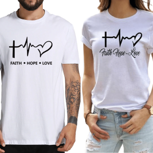 T shirts Blancs avec Col Rond de Couple 3