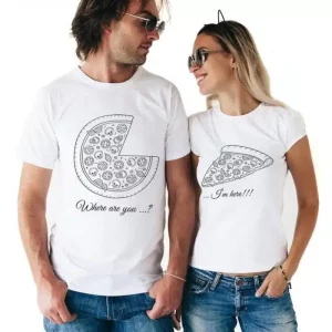 T shirts a Motif de Pizza pour Couple 3