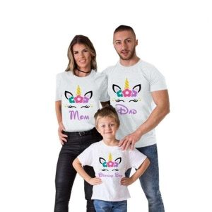 Tee shirt famille assorti licorne anniversaire 1 Tee shirt famille assorti licorne anniversaire 2
