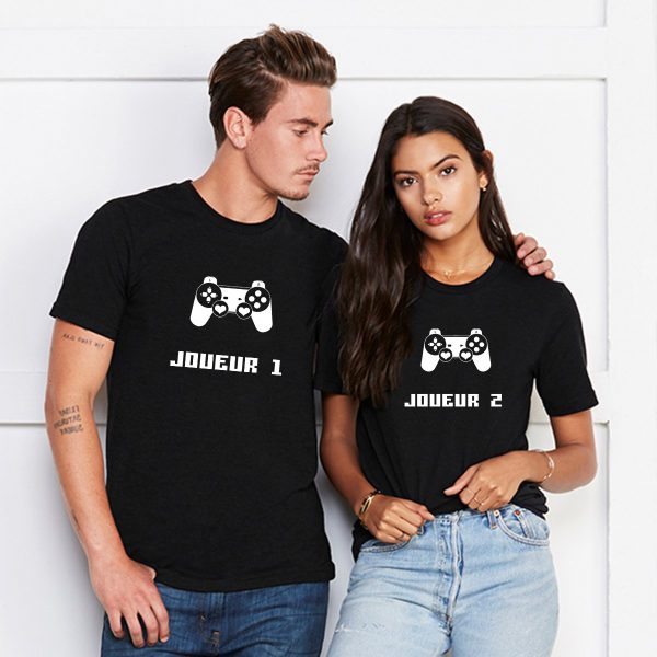 Tee-shirts Couple Joueur 1 & Joueur 2 – Cadeau humoristique  Assortis Moi