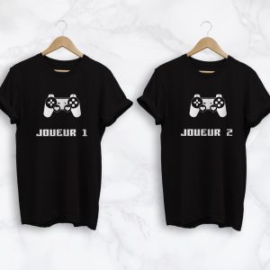 Tee shirts Couple Joueur 1 Joueur 2 Cadeau humoristique Assortis Moi 3