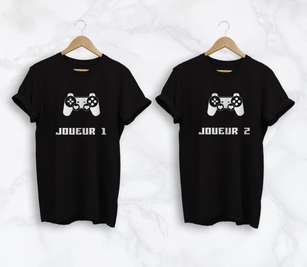 Tee-shirts Couple Joueur 1 & Joueur 2 – Cadeau humoristique  Assortis Moi