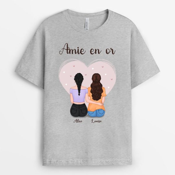 Amie En Or – Cadeau Personnalise  T-shirt pour Meilleures Amies