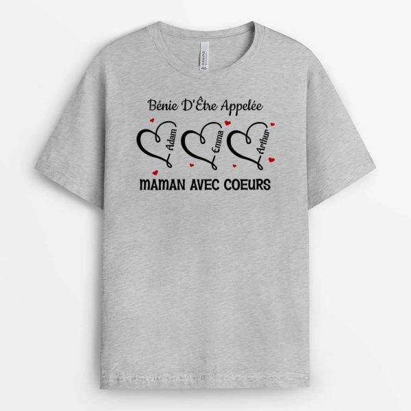 B�nie D’Etre Appelee Mamie Avec Coeurs – Cadeau Personnalise  T-shirt pour Mamie