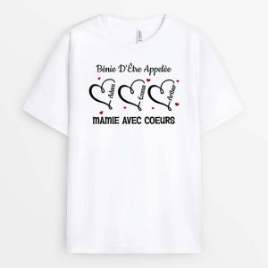 B�nie D’Etre Appelee Mamie Avec Coeurs – Cadeau Personnalise  T-shirt pour Mamie