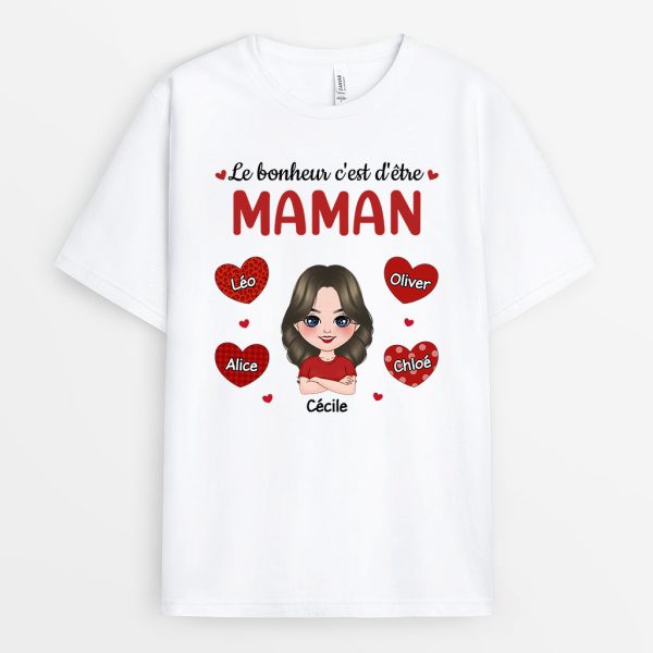 Bonheur D’Etre Maman Mamie – Cadeau Personnalise T-shirt pour Maman Mamie