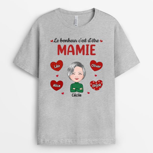 Bonheur D’Etre Maman Mamie – Cadeau Personnalise T-shirt pour Maman Mamie