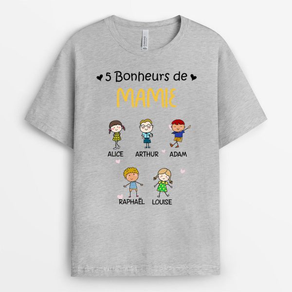 Bonheurs De Mamie – Cadeau Personnalise  T-shirt pour MamanMamie