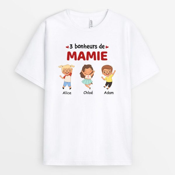 Bonheurs De Mamie Maman – Cadeau Personnalise  T-shirt pour Maman Mamie