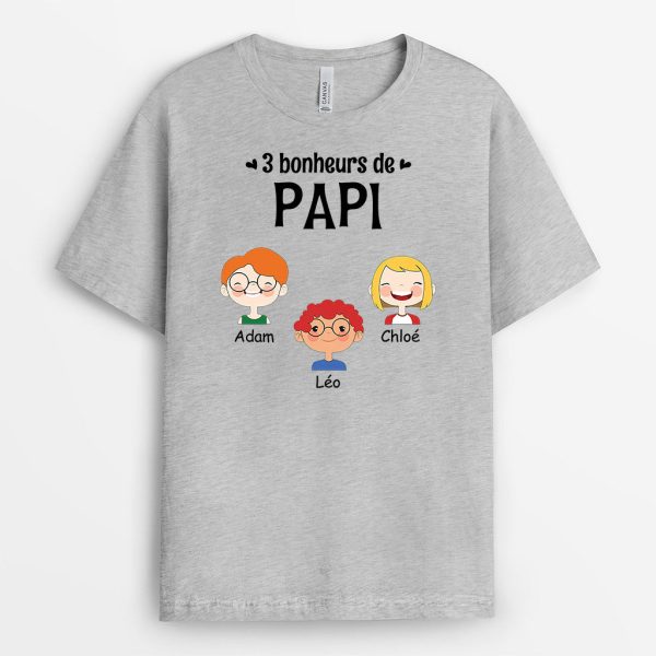 Bonheurs de Papa Papy – Cadeau Personnalise  T-shirt pour Papa Papy