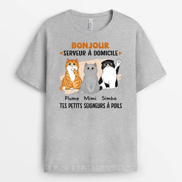 Bonjour Serveur Serveuse a Domicile – Cadeau Personnalise  T-shirt pour Amoureux des Chats